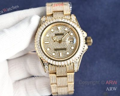 High Quality Replica Rolex Yacht-Master Different Colors with full diamonds 316 stainless steel strap Different Colors with full diamonds Face Dial Different Colors with full diamonds Bezel Men Watch 40mm